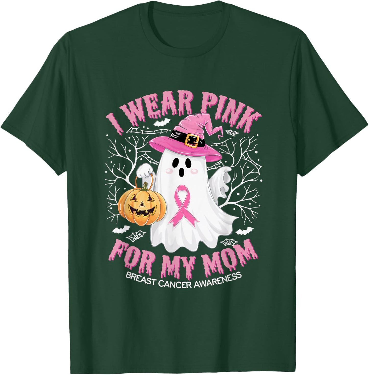 I Wear Pink For My Mom Ghost Breast Cancer Awareness T-Shirt - T-Shirt | Forest