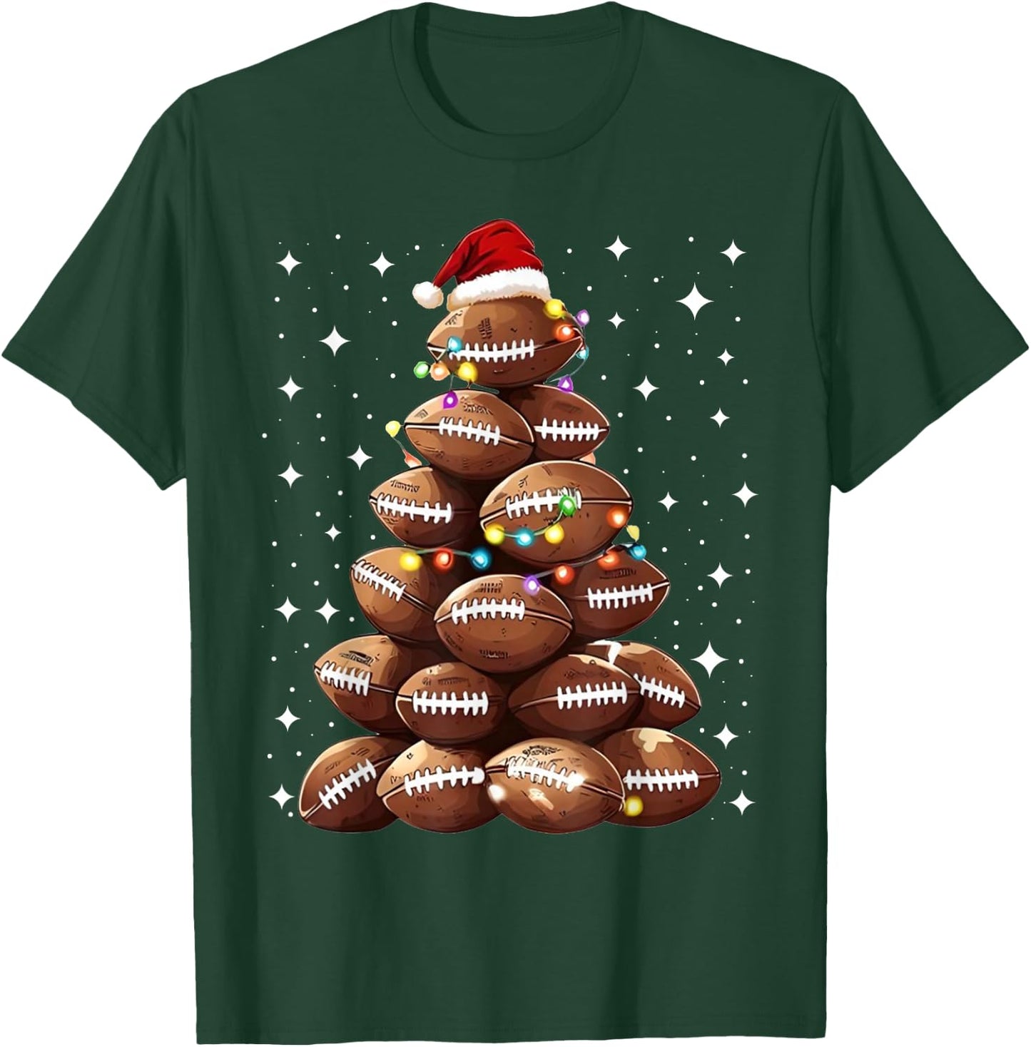 Santa Sports Christmas Tree Lights Football Men Boys Player T-Shirt - T-Shirt | Forest