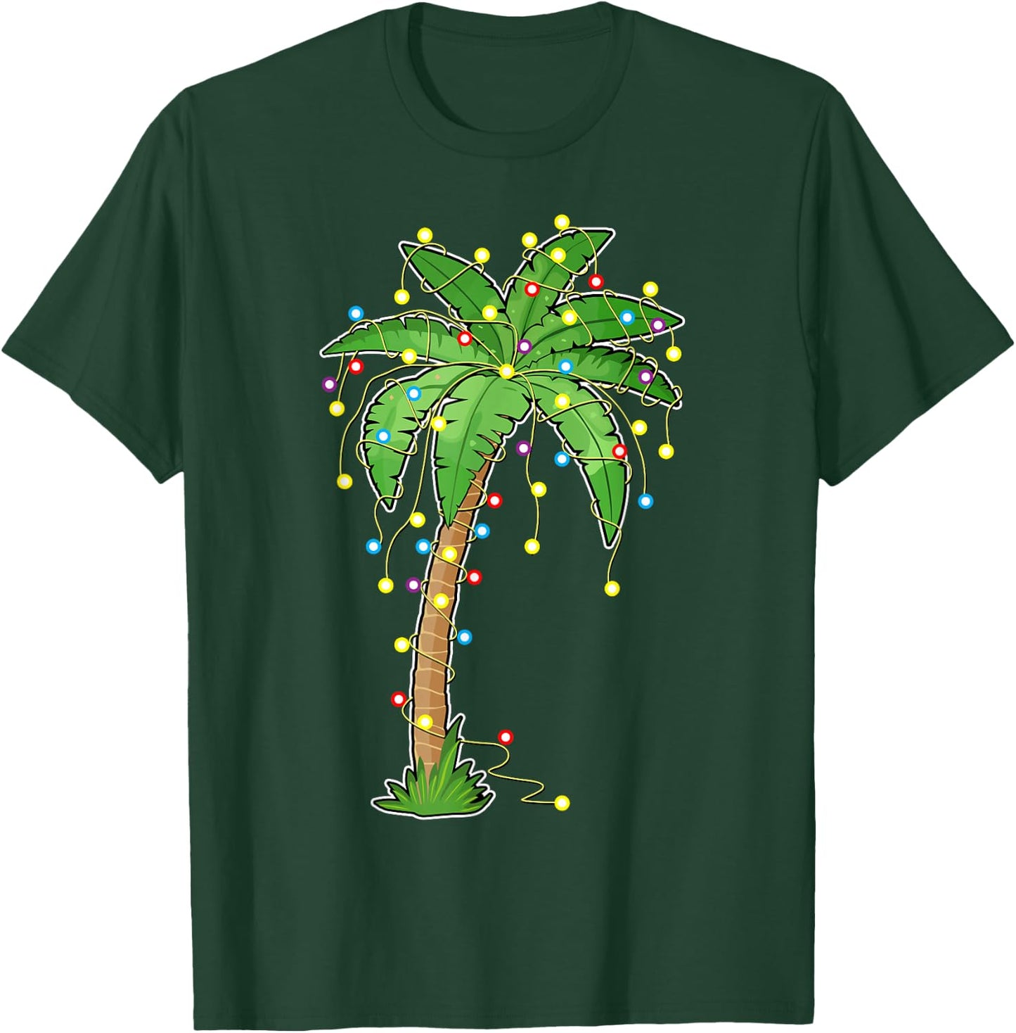 Christmas Lights Palm Tree Beach Funny Tropical Xmas Gift T-Shirt - T-Shirt | Forest