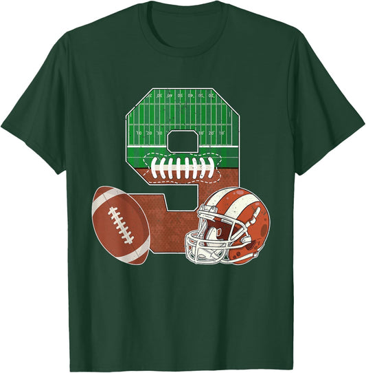 9th Birthday Football Theme 9 Year Old Boy Party T-Shirt - T-Shirt | Forest