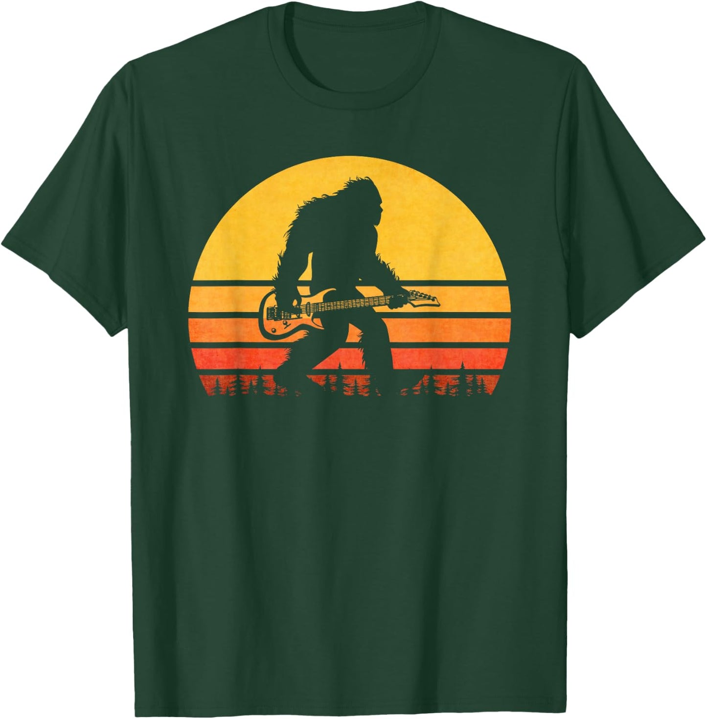 Retro Bigfoot Guitar , Vintage Sasquatch Rocker T-Shirt - T-Shirt | Forest