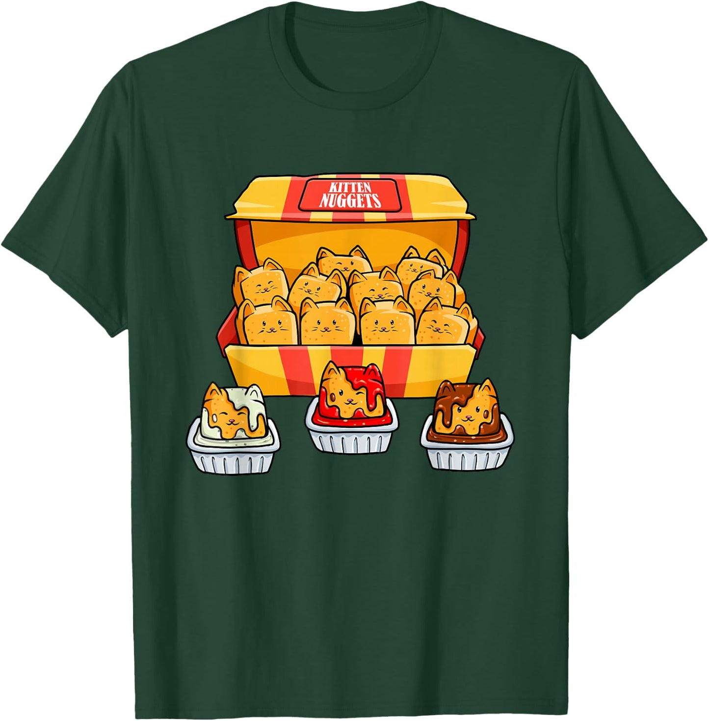 Kitten Nugget Food Pun Kitty Lover Gift Chicken Nuggets Cat T-Shirt - T-Shirt | Forest