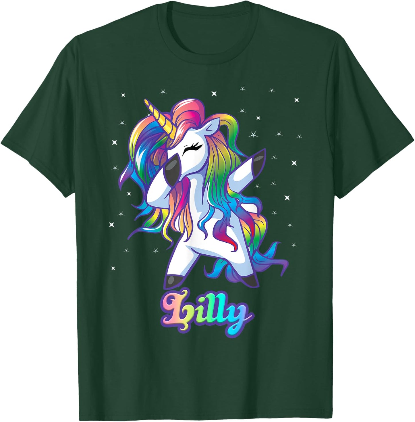 LILLY Name Personalized Custom Rainbow Unicorn Dabbing T-Shirt - T-Shirt | Forest