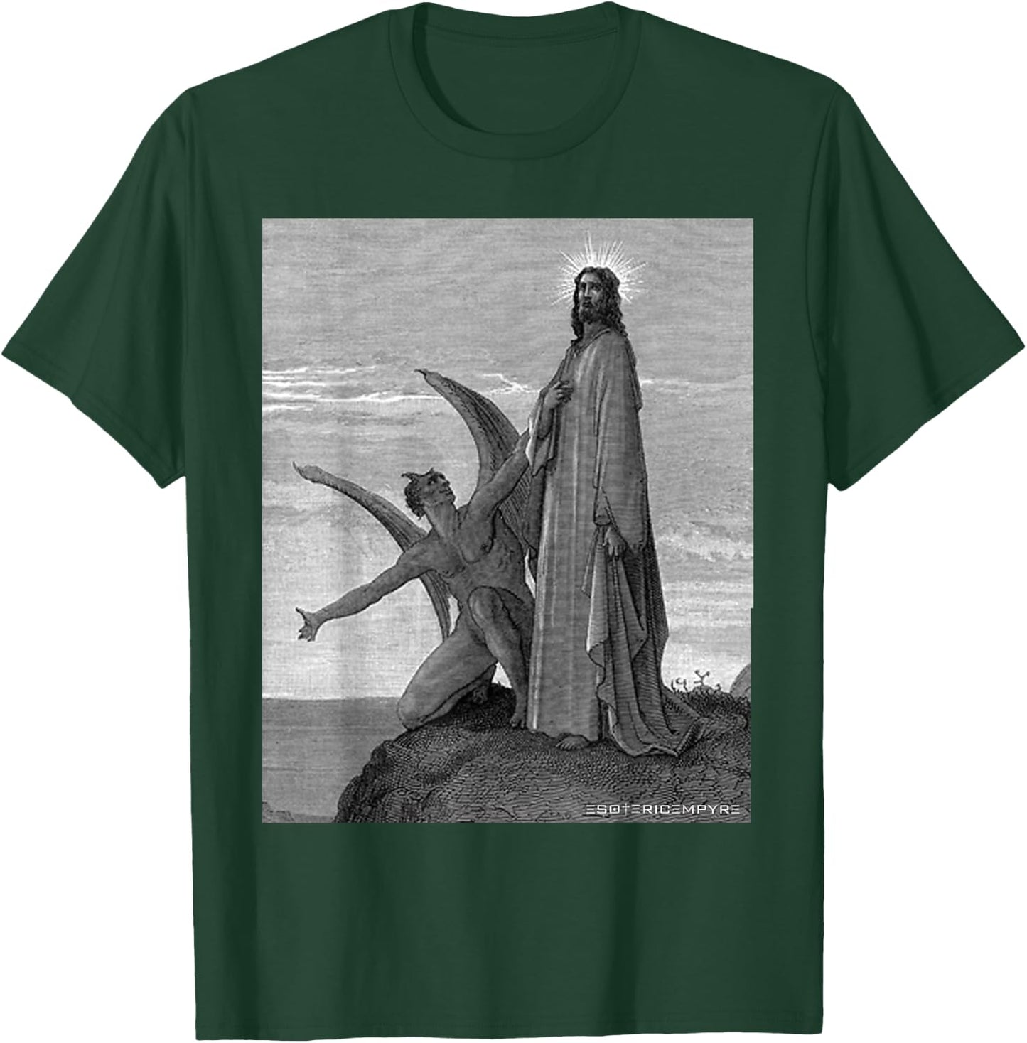 Jesus Christ Temptation of Satan Wilderness by Gustave Dore T-Shirt - T-Shirt | Forest