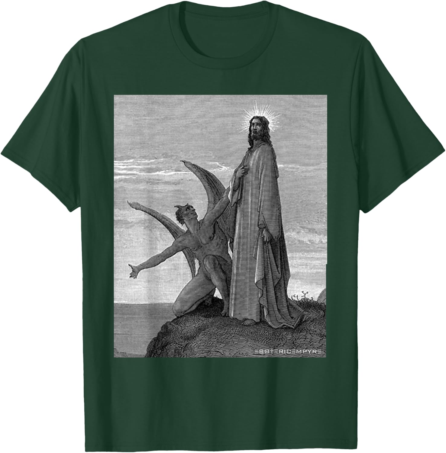 Jesus Christ Temptation of Satan Wilderness by Gustave Dore T-Shirt - T-Shirt | Forest