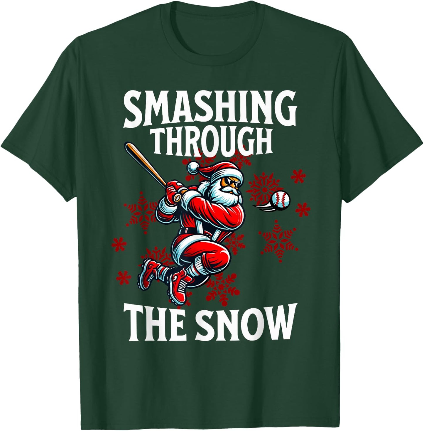 Baseball Christmas Smashing Through The Snow Santa Sports T-Shirt - T-Shirt | Forest