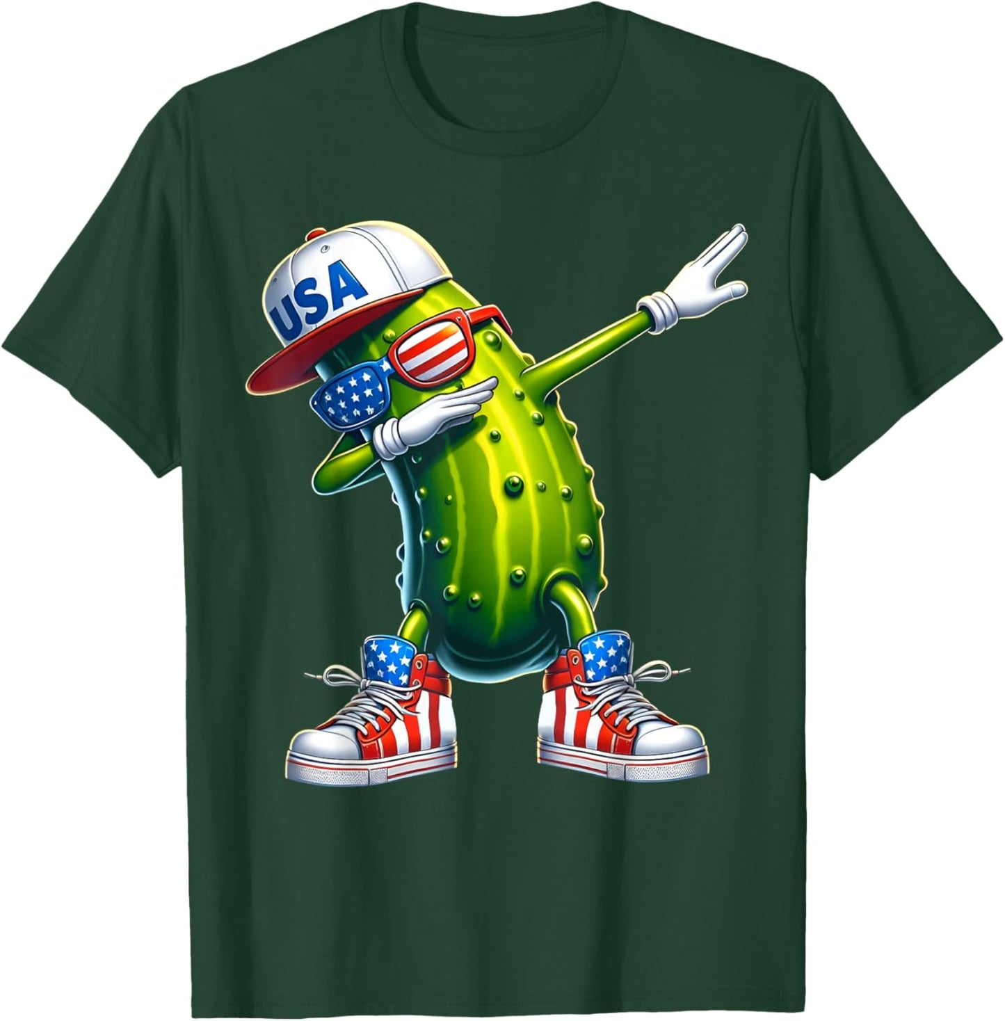 Funny Patriotic Pickle Dabbing Cucumber American 4th of July T-Shirt - T-Shirt | Forest