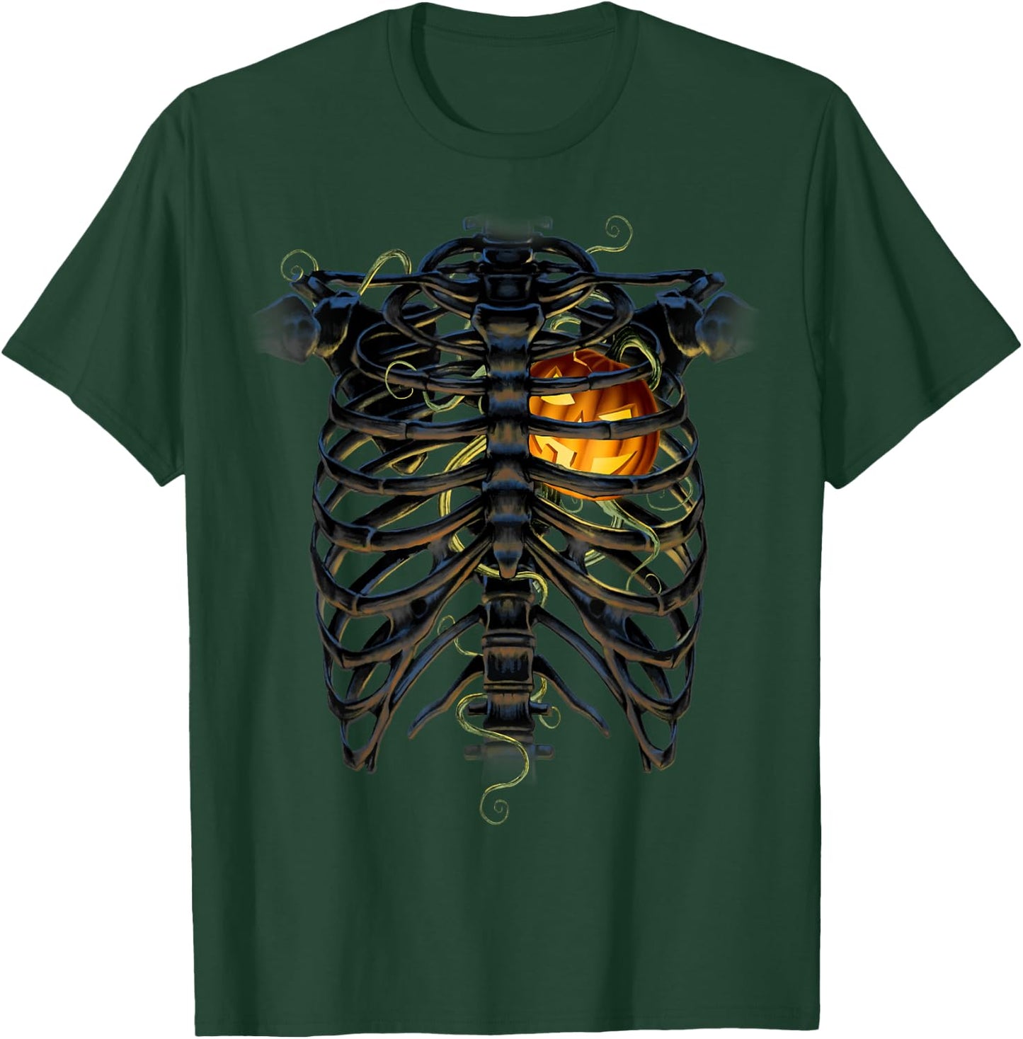 Halloween Skeleton Rib Cage Pumpkin Heart T-Shirt - T-Shirt | Forest