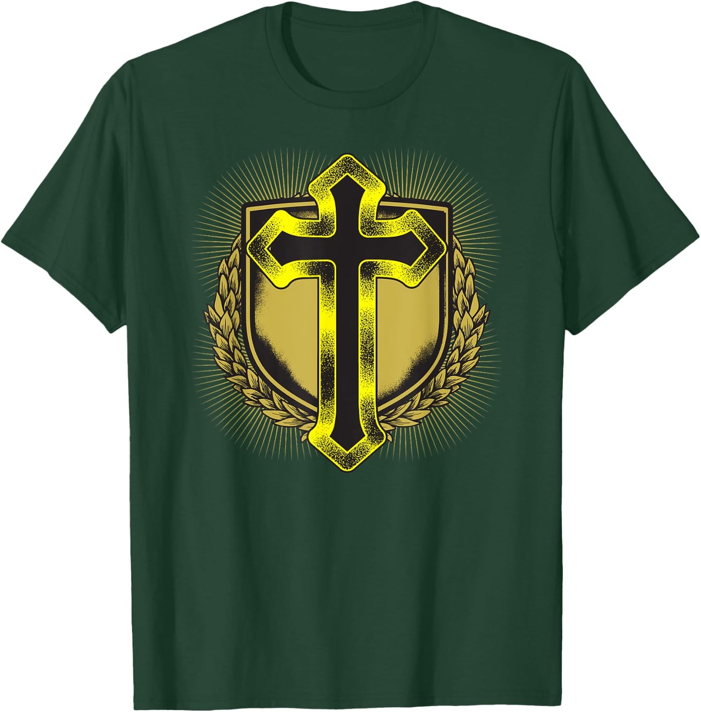 Distressed Golden Cross Christian Coat of arms Design T-Shirt - T-Shirt | Forest