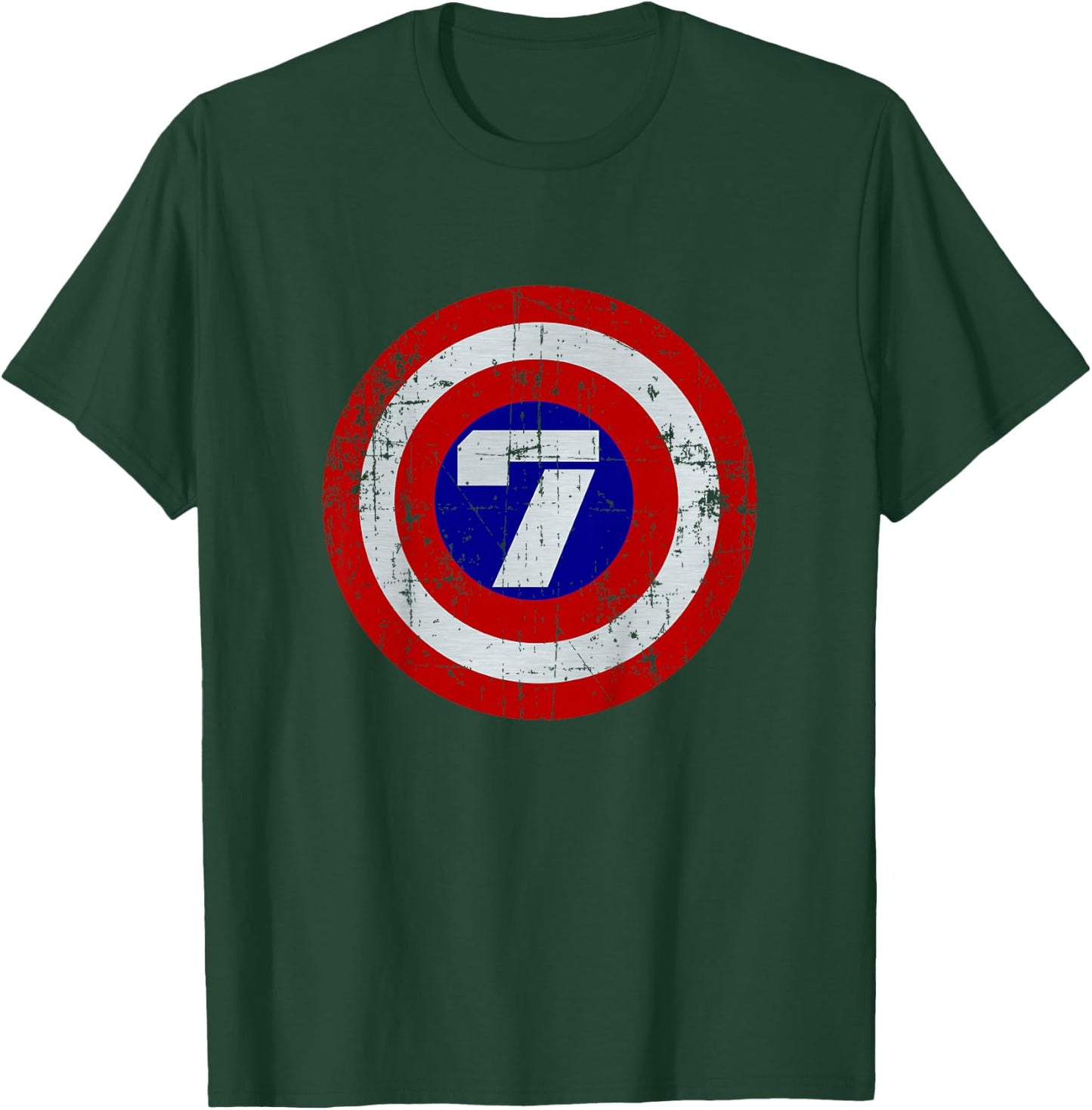 Kids 7 Year old Birthday Distressed Captain Sheild Shirt T-Shirt - T-Shirt | Forest