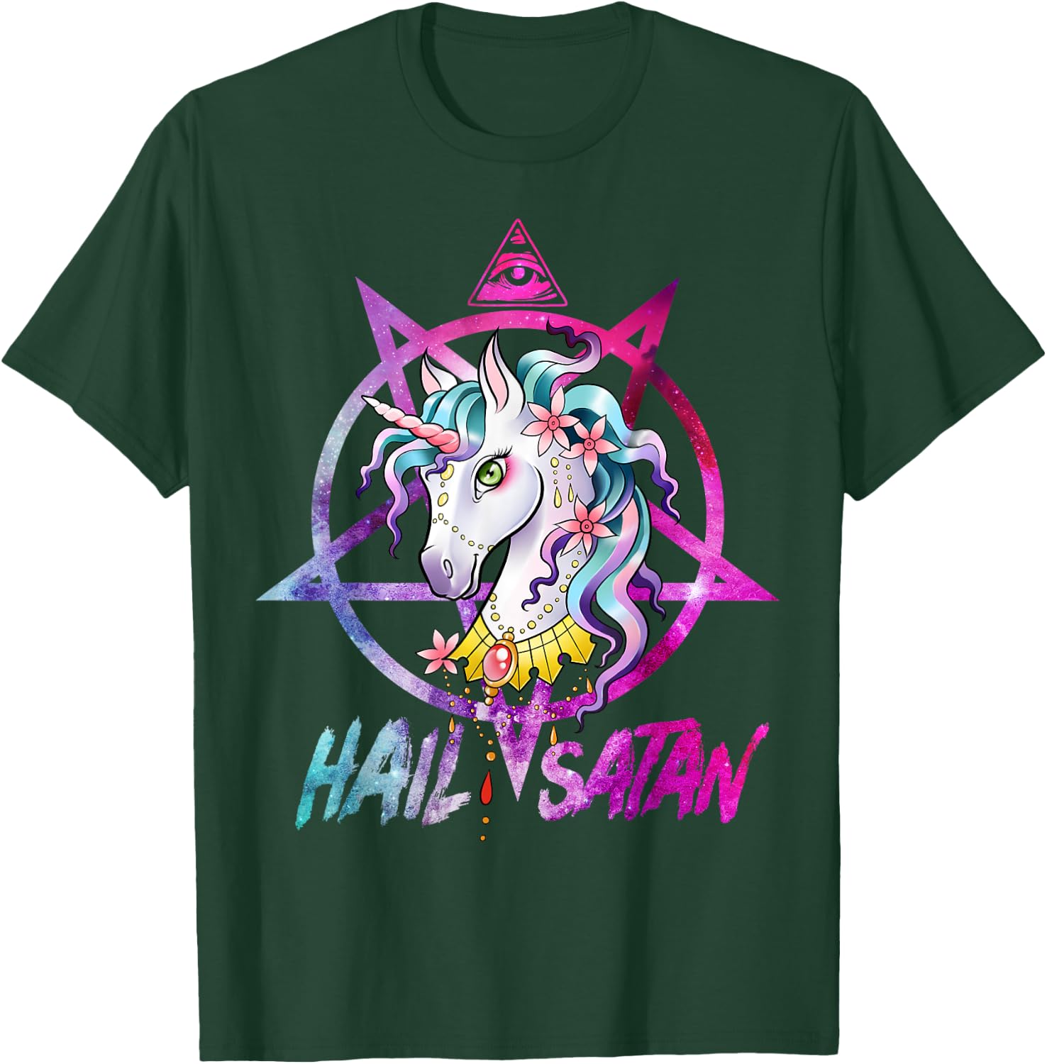 Unicorn Hail Satan Death Metal Rainbow shirt Rave Men Women T-Shirt - T-Shirt | Forest