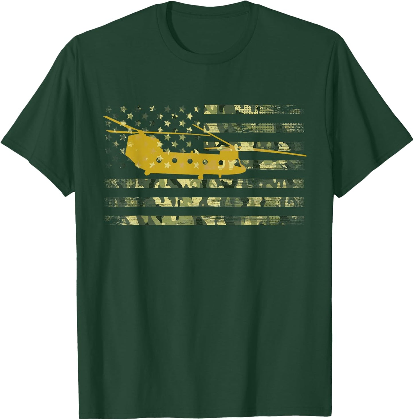 CH-47 Chinook Camo Flag Military Helicopter Shirt T-Shirt - T-Shirt | Forest