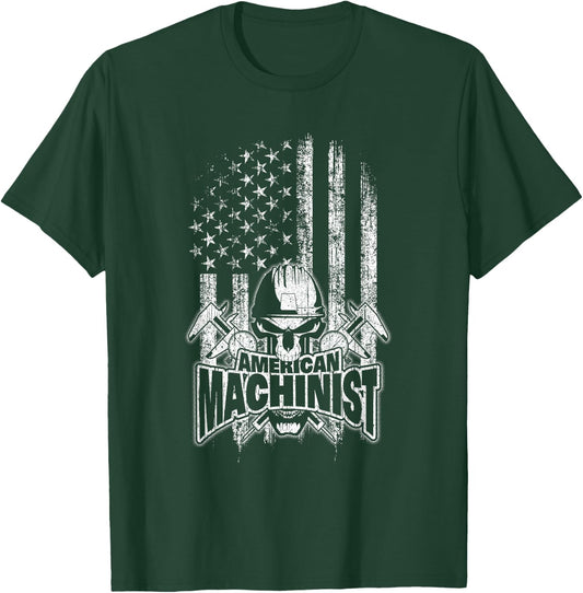 Proud Machinist American Flag with Skull and Calipers T-Shirt - T-Shirt | Forest