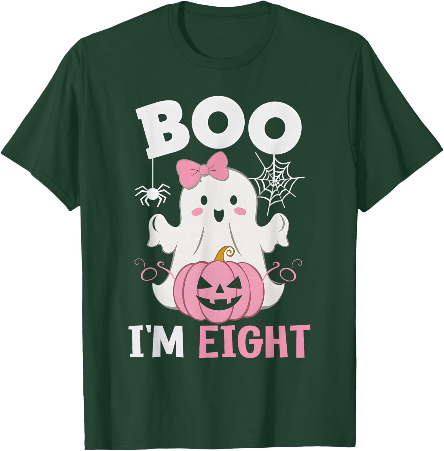 Ghost Boo I'm Eight Year 8th Birthday Girls Halloween Groovy T-Shirt - T-Shirt | Forest