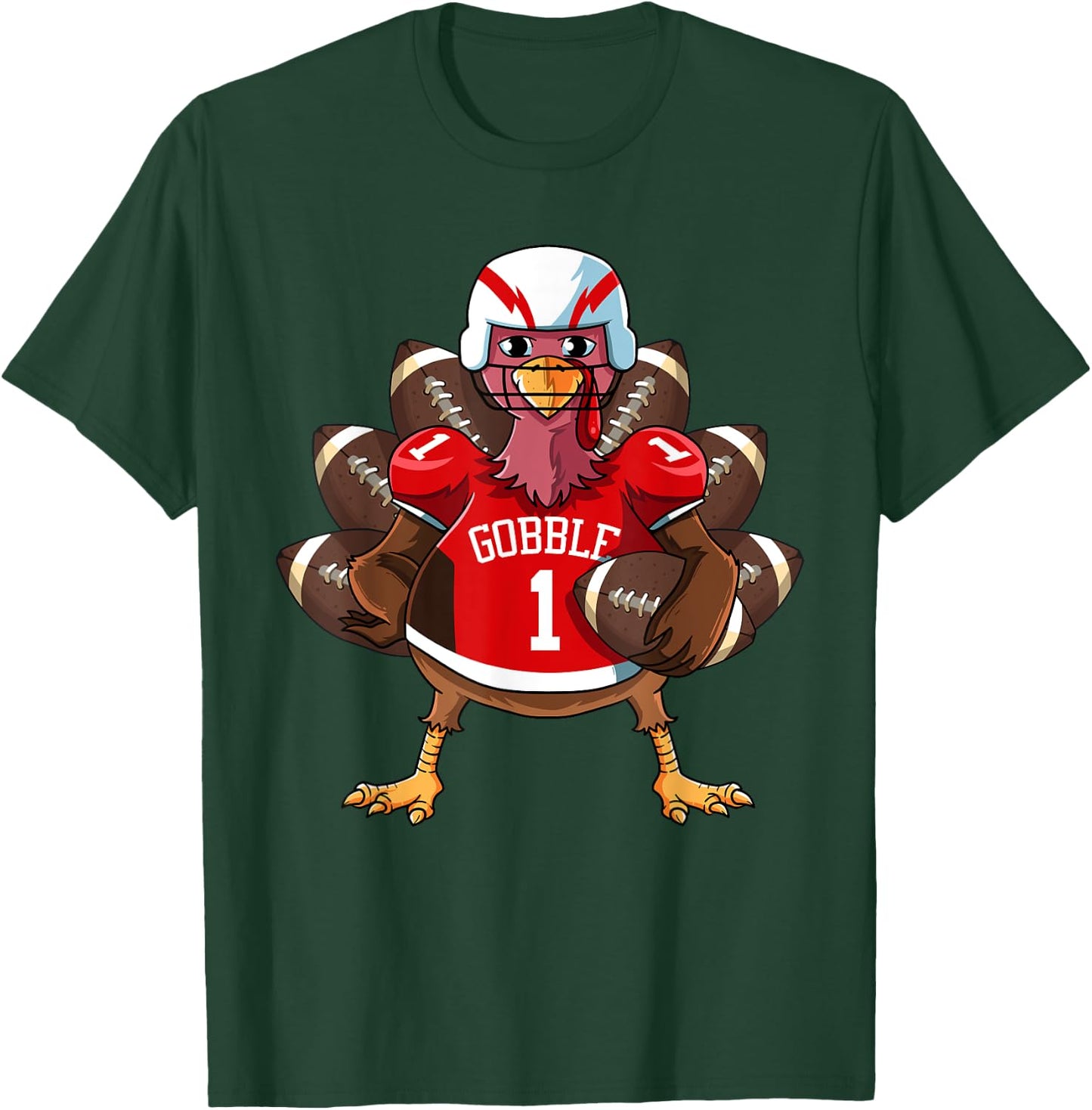 Funny Thanksgiving Football Game Turkey Player Sporty Gobble T-Shirt - T-Shirt | Forest