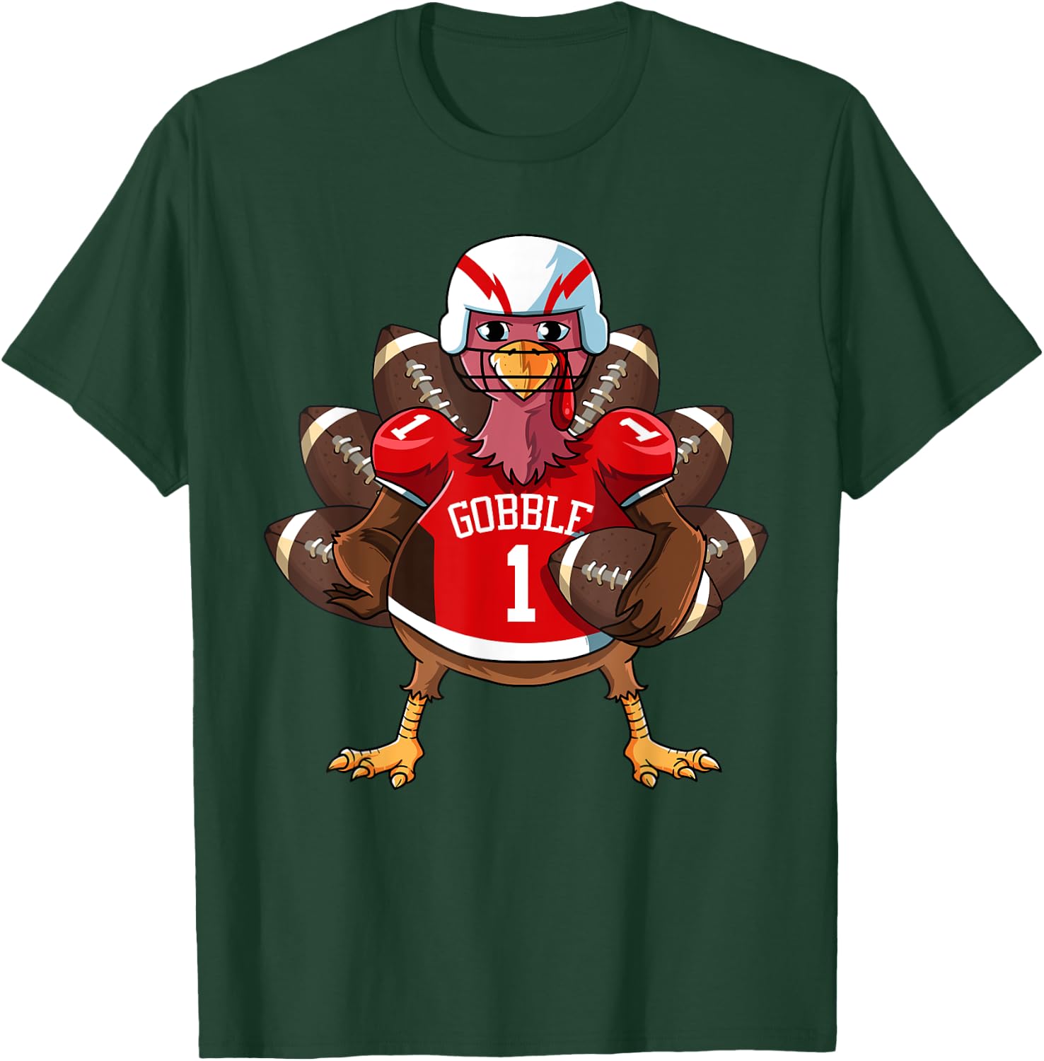 Funny Thanksgiving Football Game Turkey Player Sporty Gobble T-Shirt - T-Shirt | Forest