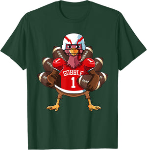 Funny Thanksgiving Football Game Turkey Player Sporty Gobble T-Shirt - T-Shirt | Forest