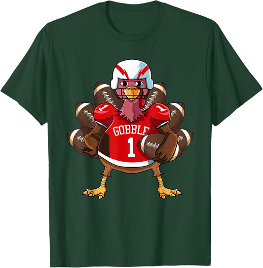Funny Thanksgiving Football Game Turkey Player Sporty Gobble T-Shirt - T-Shirt | Forest