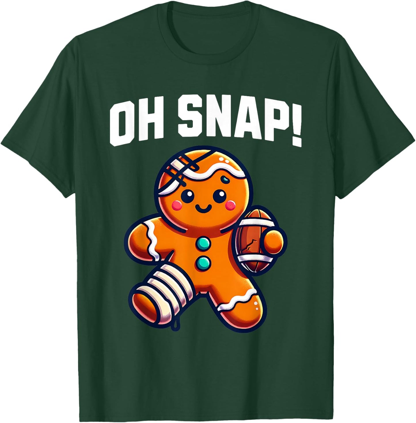 Oh Snap Gingerbread Playing Football Cute Funny Christmas T-Shirt - T-Shirt | Forest