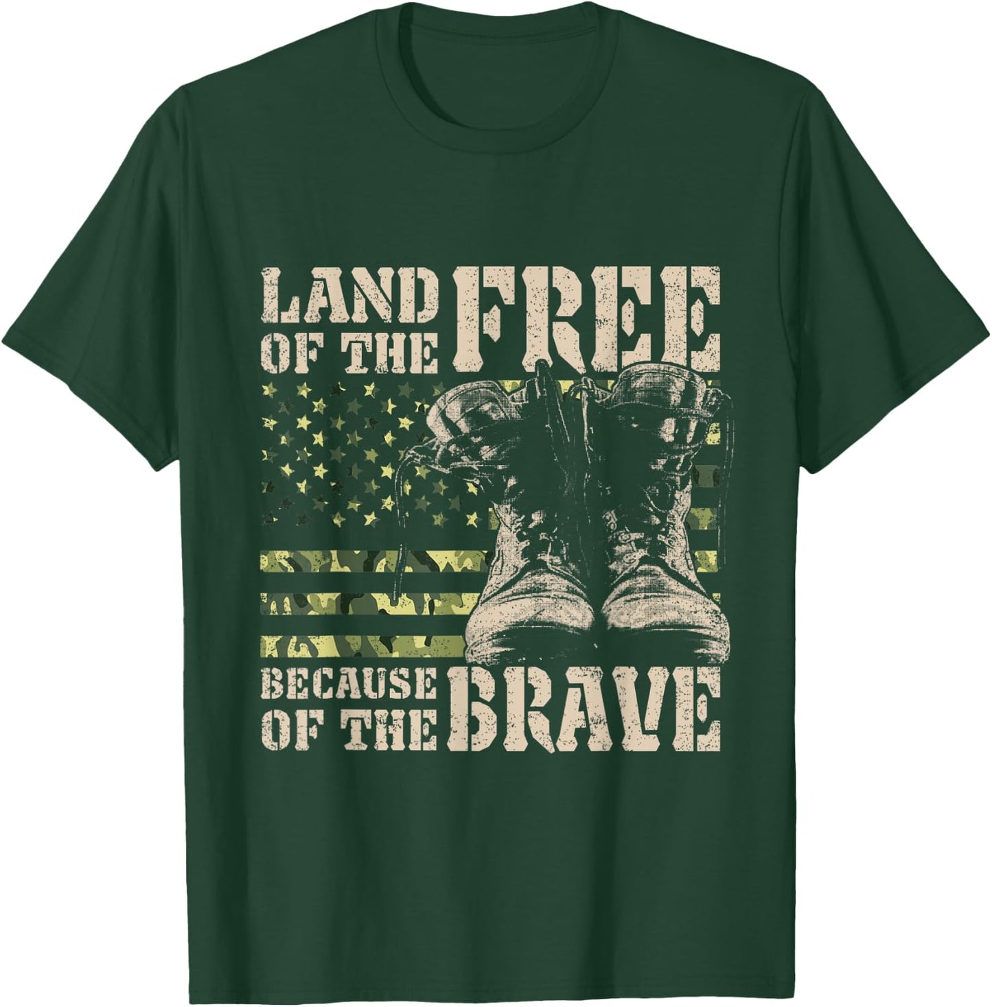 Land of the Free Because of the Brave American Flag Women Kids Men T-Shirt - T-Shirt | Forest