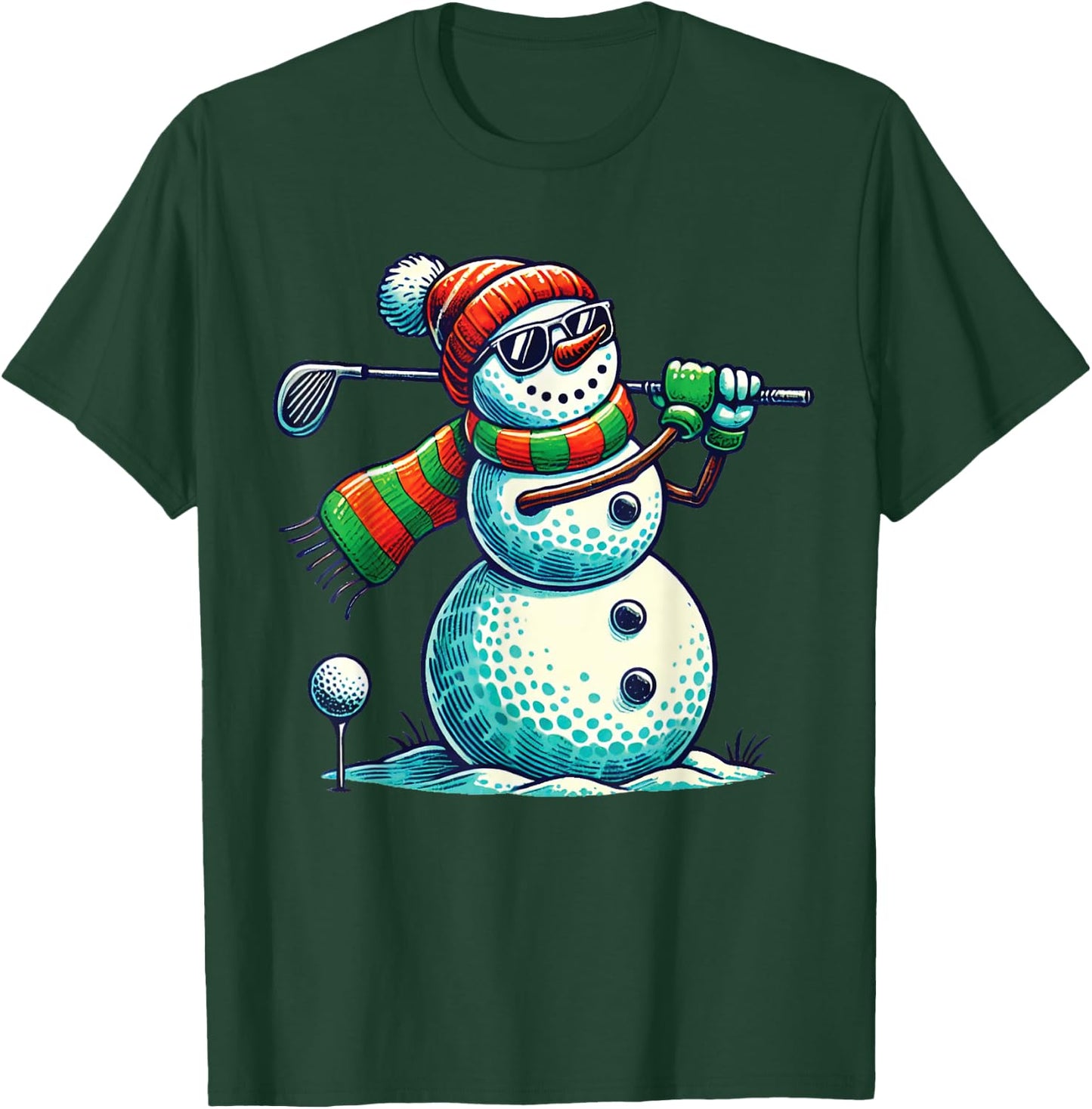 Funny Snoman Playing Golf ball Christmas Golf lovers players T-Shirt - T-Shirt | Forest