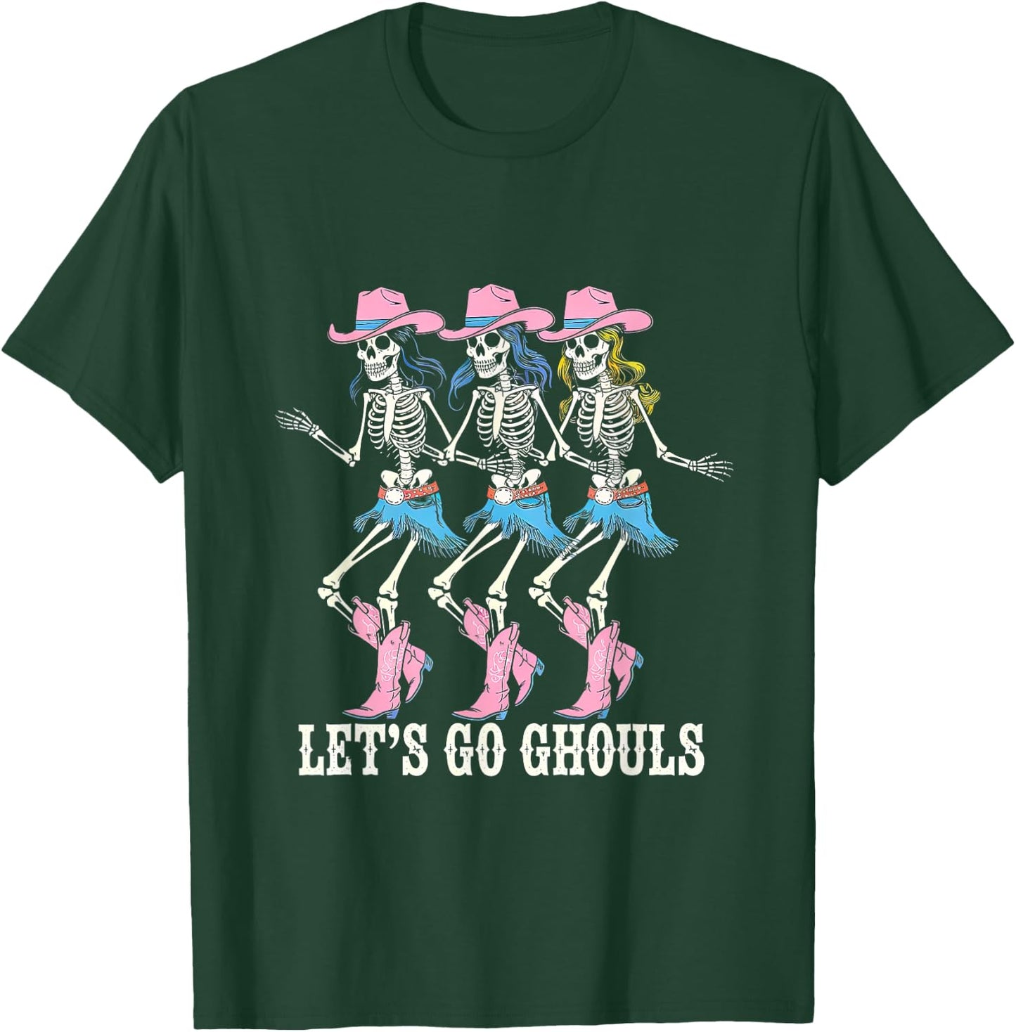 Let's Go Ghouls Cowgirl Skeletons Line Dancing Halloween T-Shirt - T-Shirt | Forest