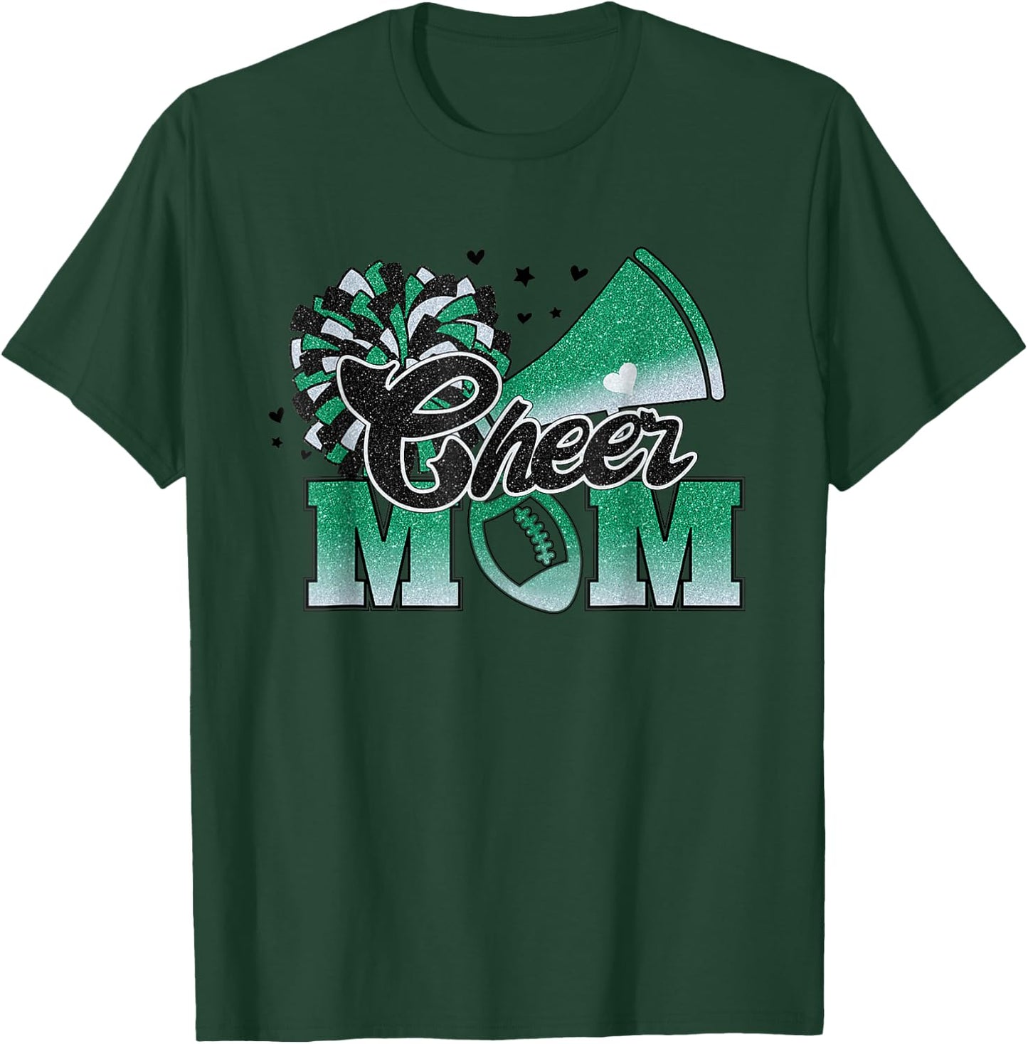 Football Cheer Mom Biggest Fan Cheerleader Black Green White T-Shirt - T-Shirt | Forest