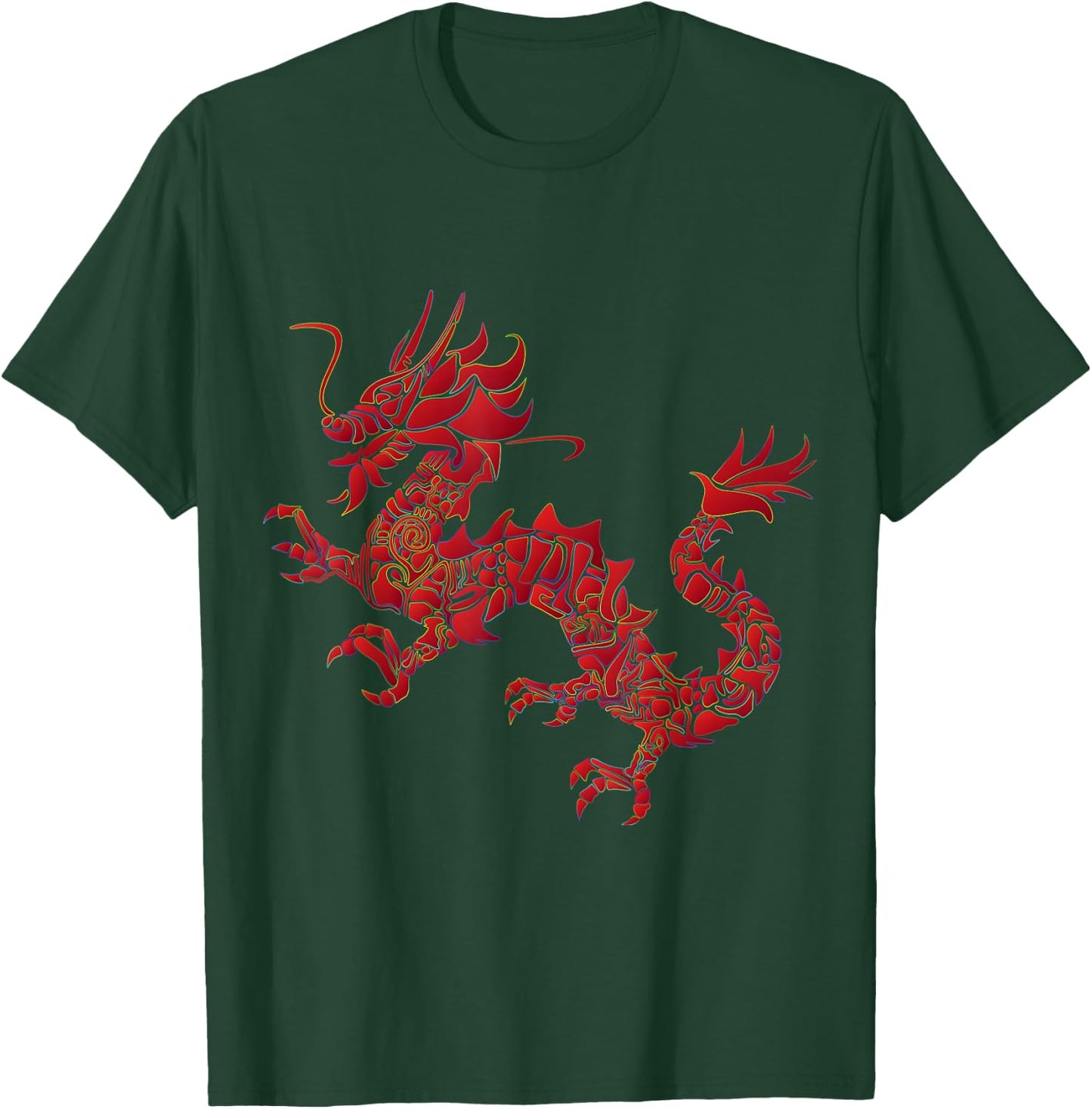 Red Chinese Firedrake Dragon Print Art Wear T-Shirt - T-Shirt | Forest