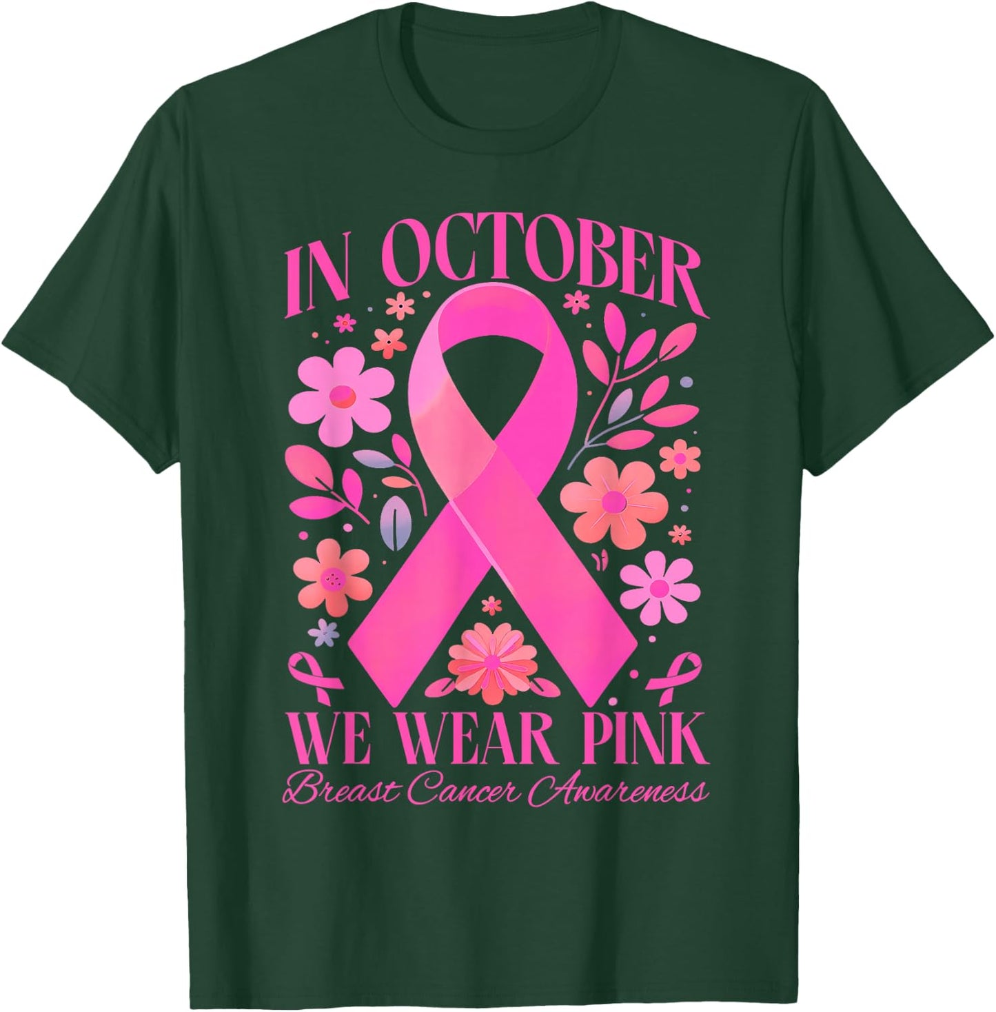 In October We Wear Pink Retro Groovy Breast Cancer Awareness T-Shirt - T-Shirt | Forest