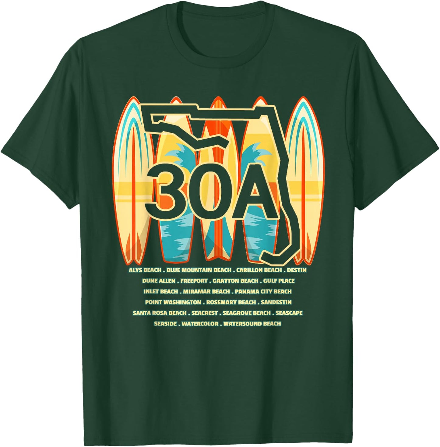 Towns of Florida, FL - State Highway 30A - Locals Souvenir T-Shirt - T-Shirt | Forest