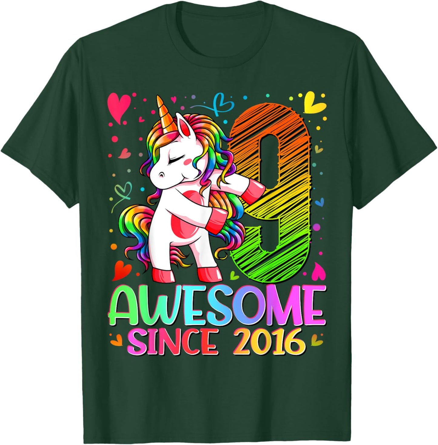 9 Year Old Unicorn Gifts For Girls 9th Birthday Girl Party T-Shirt - T-Shirt | Forest