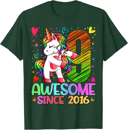 9 Year Old Unicorn Gifts For Girls 9th Birthday Girl Party T-Shirt - T-Shirt | Forest