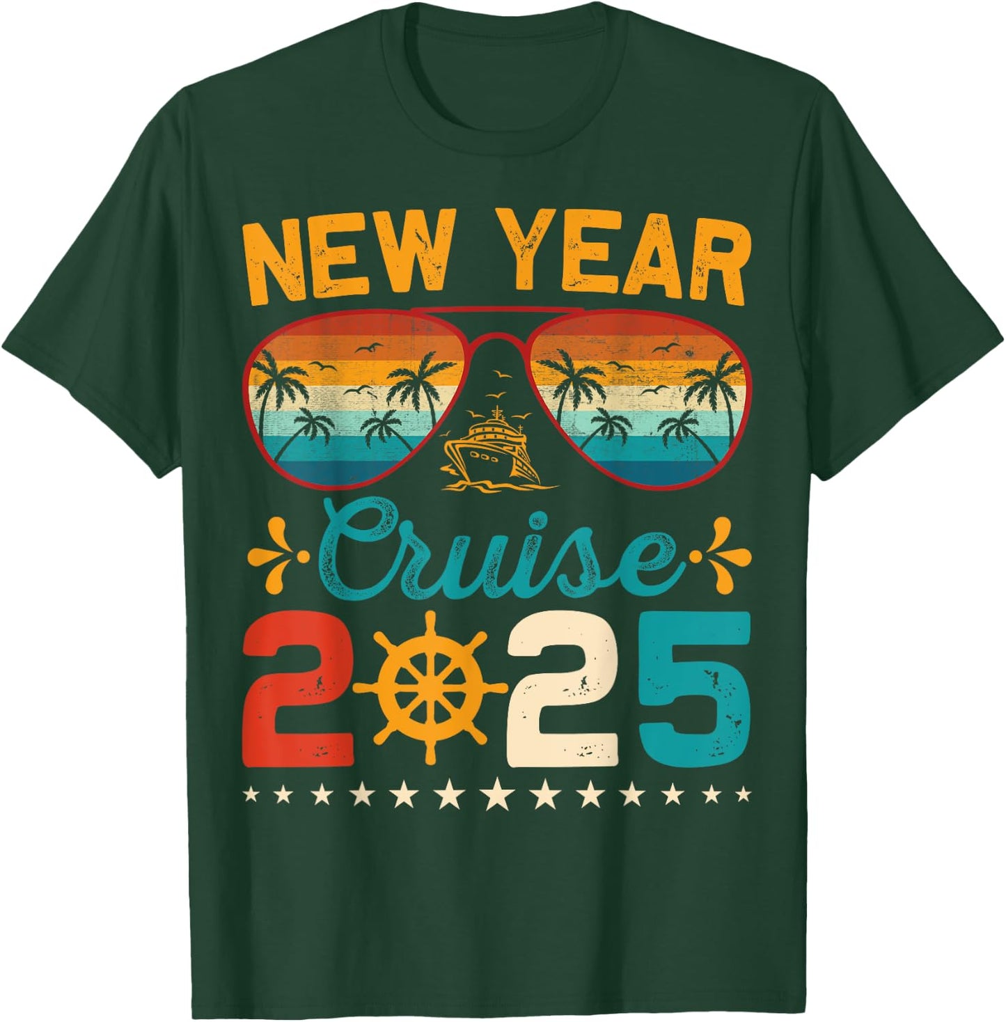 Vintage New Year Cruise 2025 Family Matching NYE Celebration T-Shirt - T-Shirt | Forest