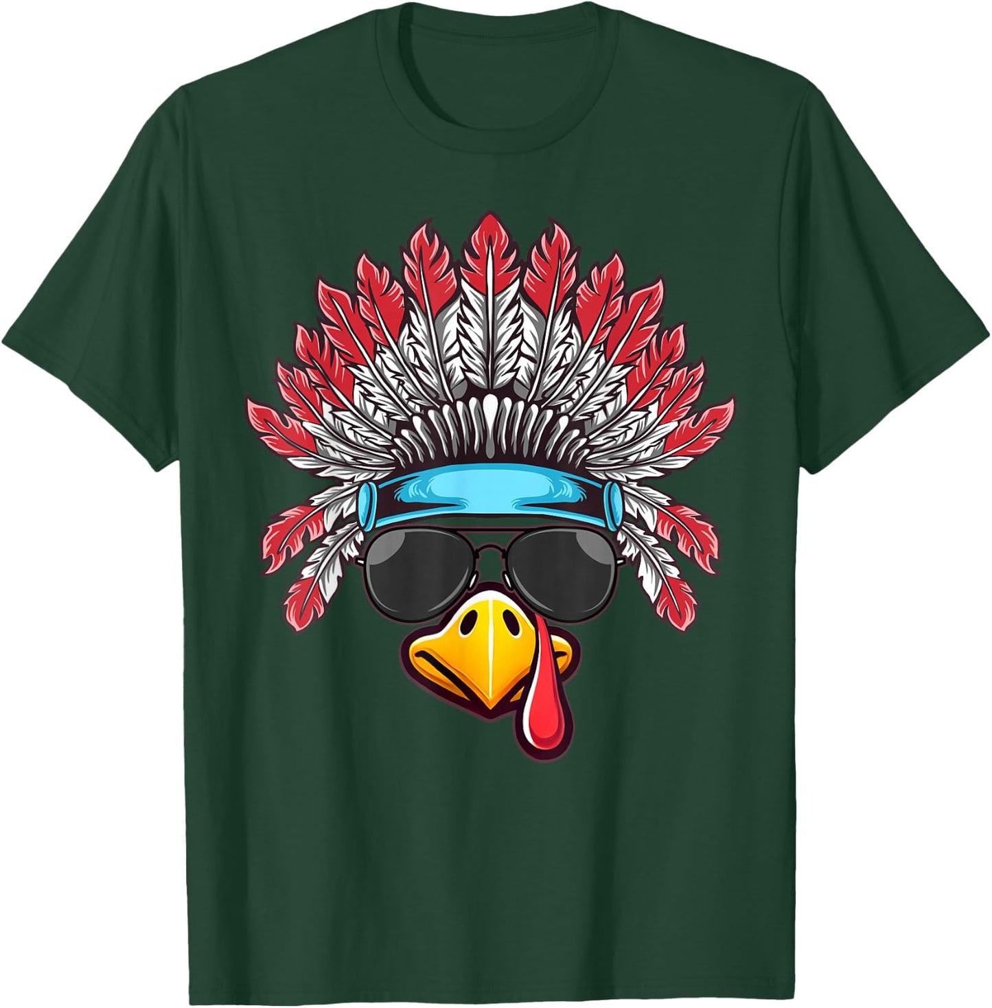 Turkey Face Native American Headdress Thanksgiving T-Shirt - T-Shirt | Forest