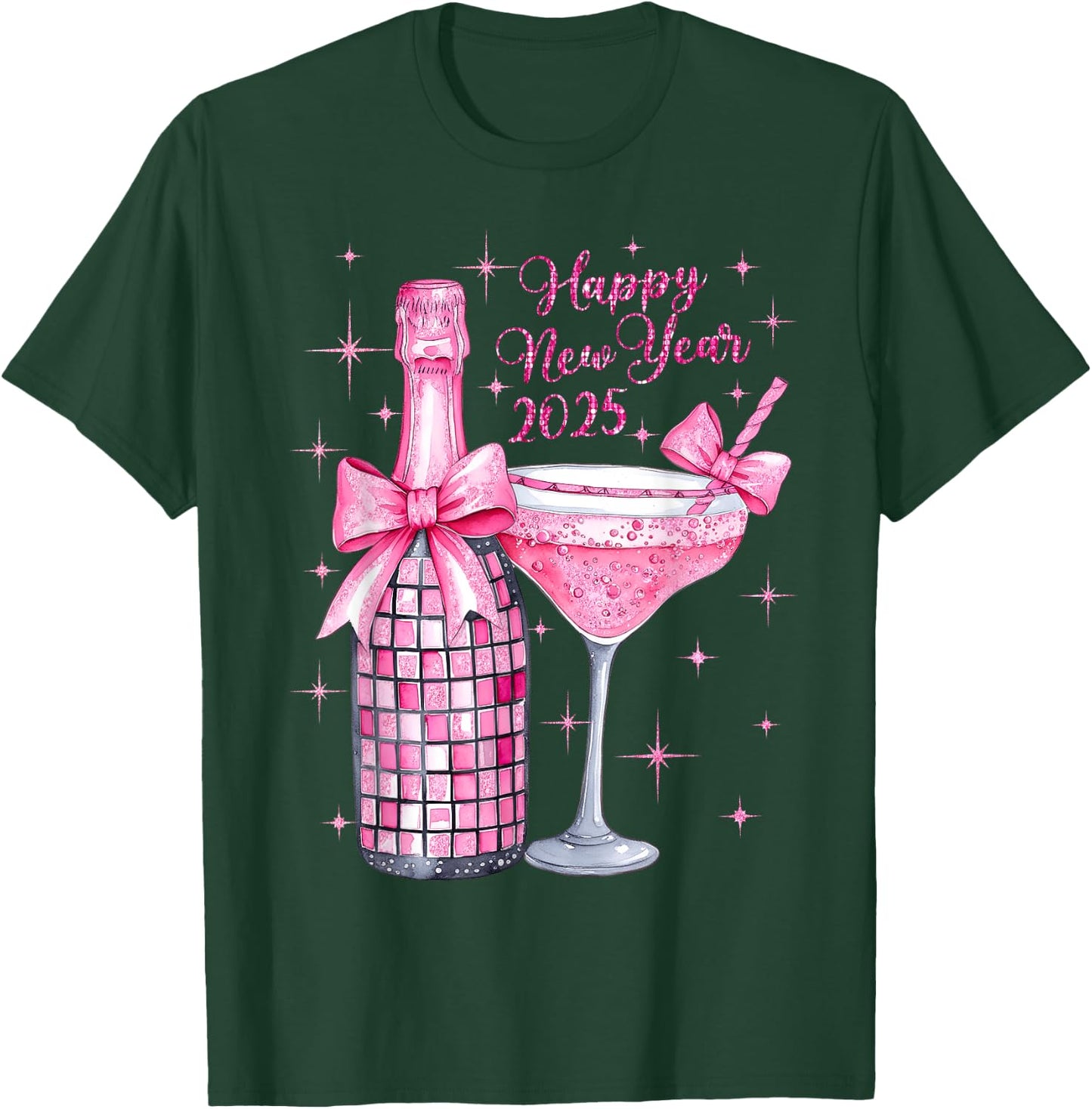 Pink Champagne Wine Bottle Disco Balls New Years 2025 T-Shirt - T-Shirt | Forest