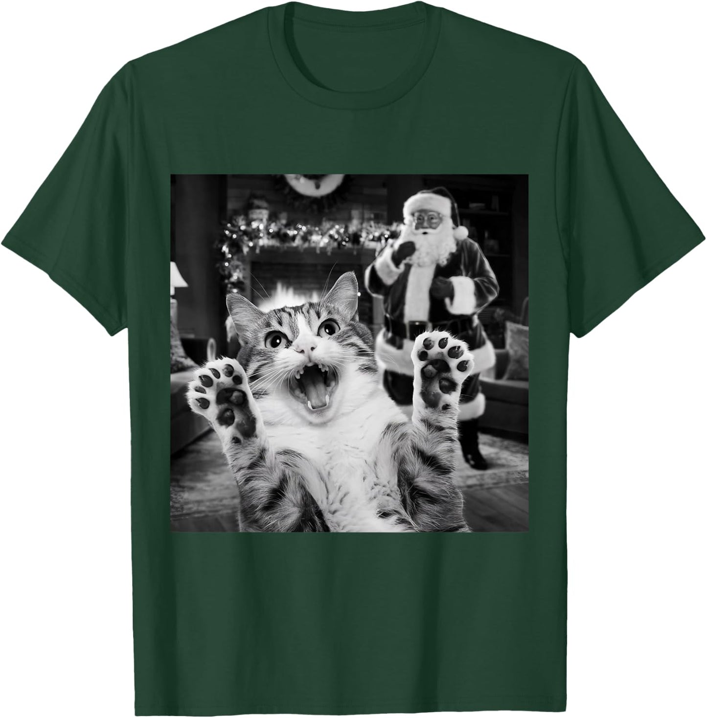 Funny Cat Selfie With Santa Christmas T-Shirt - T-Shirt | Forest