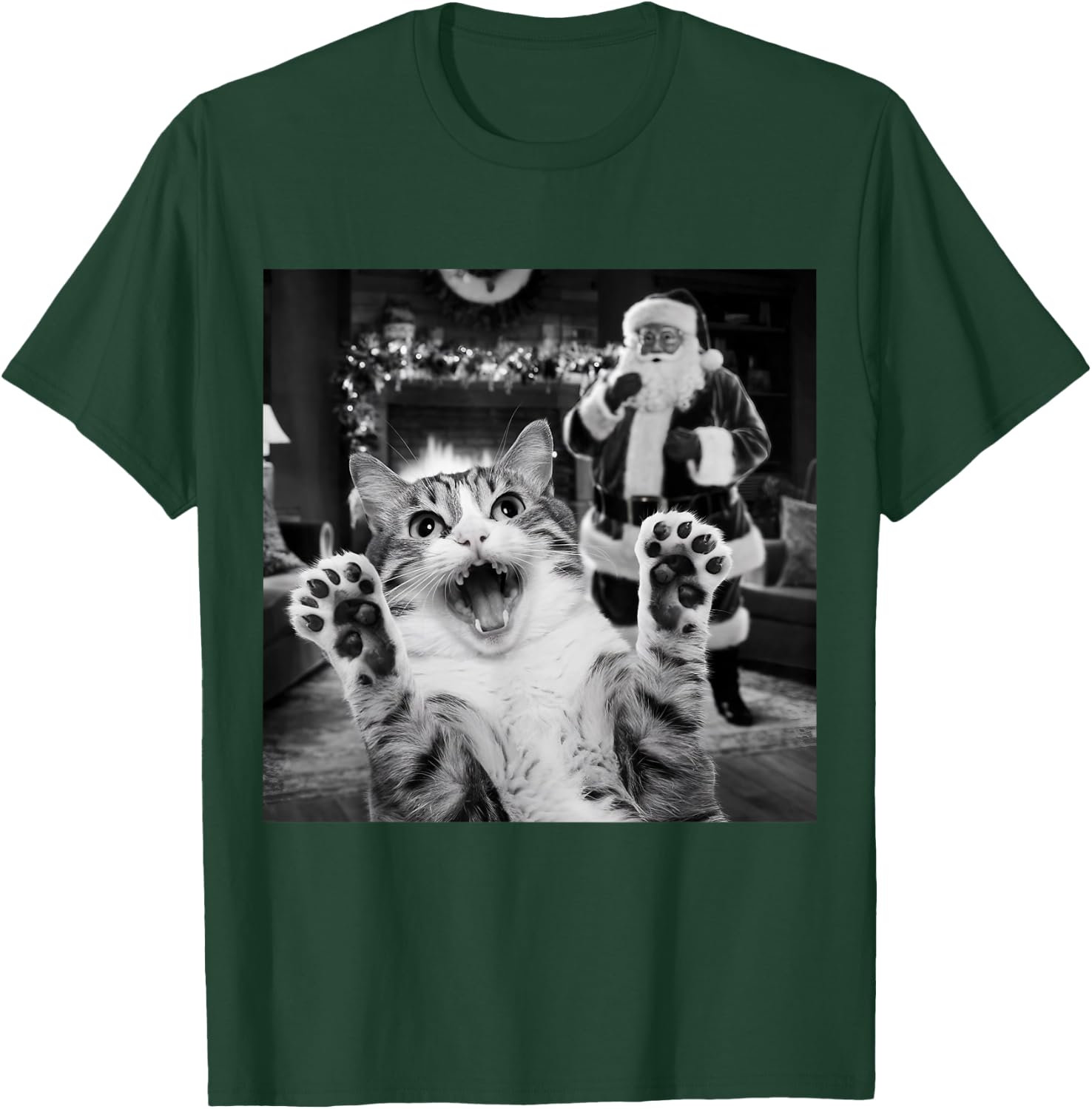 Funny Cat Selfie With Santa Christmas T-Shirt - T-Shirt | Forest