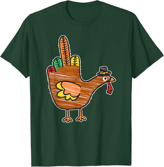 Middle Finger Thanksgiving Turkey Kids Bird Drawing T-Shirt - T-Shirt | Forest