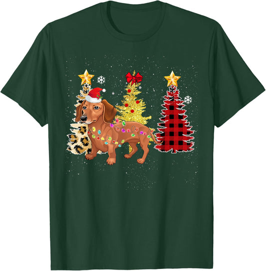 Santa Dachshund Christmas Tree Lights T-Shirt - T-Shirt | Forest