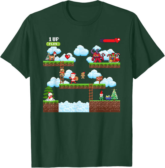 Santa vs Krampus Pixel Art 8-Bit Ugly Christmas Gaming T-Shirt - T-Shirt | Forest