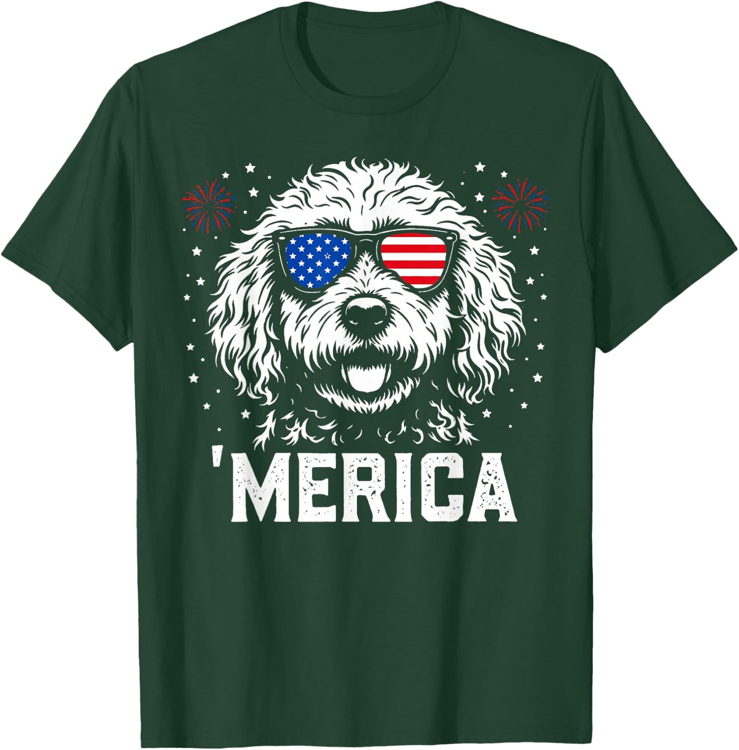 'Merica Patriotic Goldendoodle American Flag Dog Lover Art T-Shirt - T-Shirt | Forest