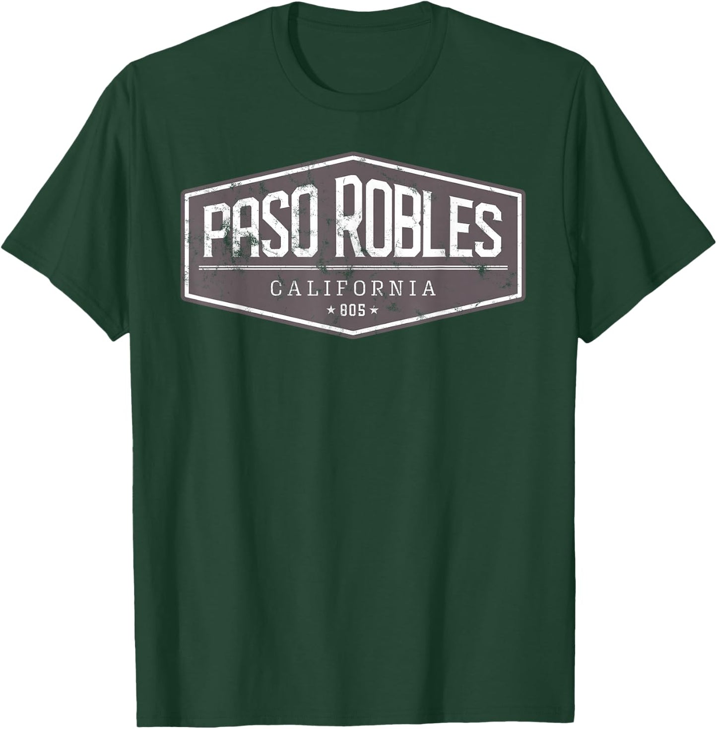 Paso Robles, California, 805 Distressed Graphic Design T-Shirt - T-Shirt | Forest