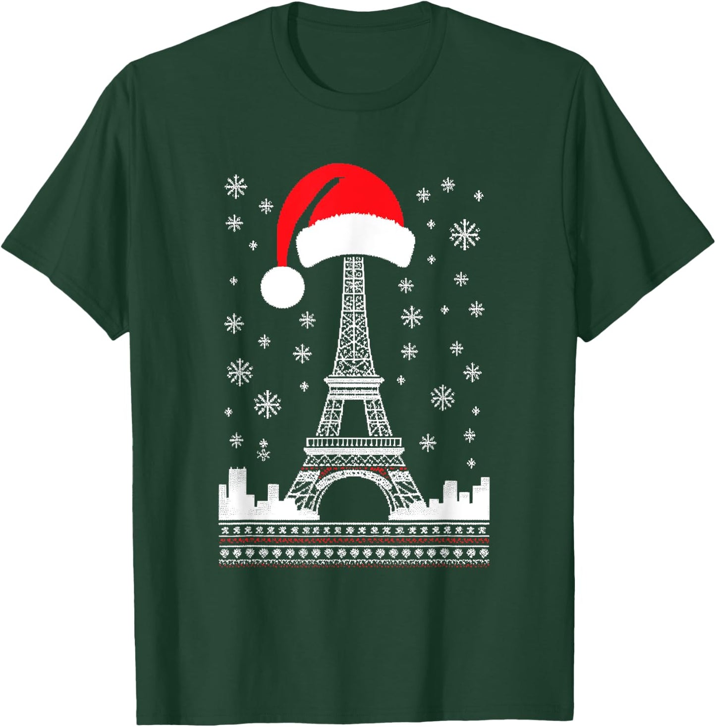Eiffel Tower Santa Hat - Funny Vintage Paris Ugly Christmas T-Shirt - T-Shirt | Forest