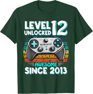 Level 12 Year Old Unlocked 12th Birthday Video Gamer Gifts T-Shirt - T-Shirt | Forest