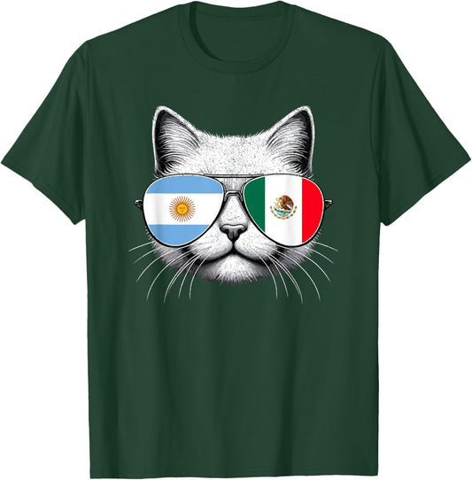 Argentinian Mexican Flag Funny Cat Argentina Mexico Men Women Kids T-Shirt - T-Shirt | Forest