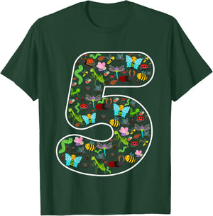Insects Bugs Beetles 5 Years Old 5th Birthday Party Kids T-Shirt - T-Shirt | Forest