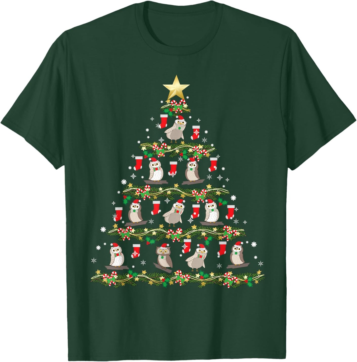 Christmas Animals Designs Owl Christmas Tree T-Shirt - T-Shirt | Forest