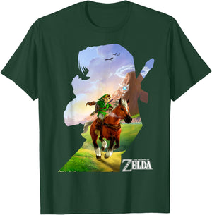 Nintendo Zelda Link Epona Ride Silhouette Small T-Shirt - T-Shirt | Forest