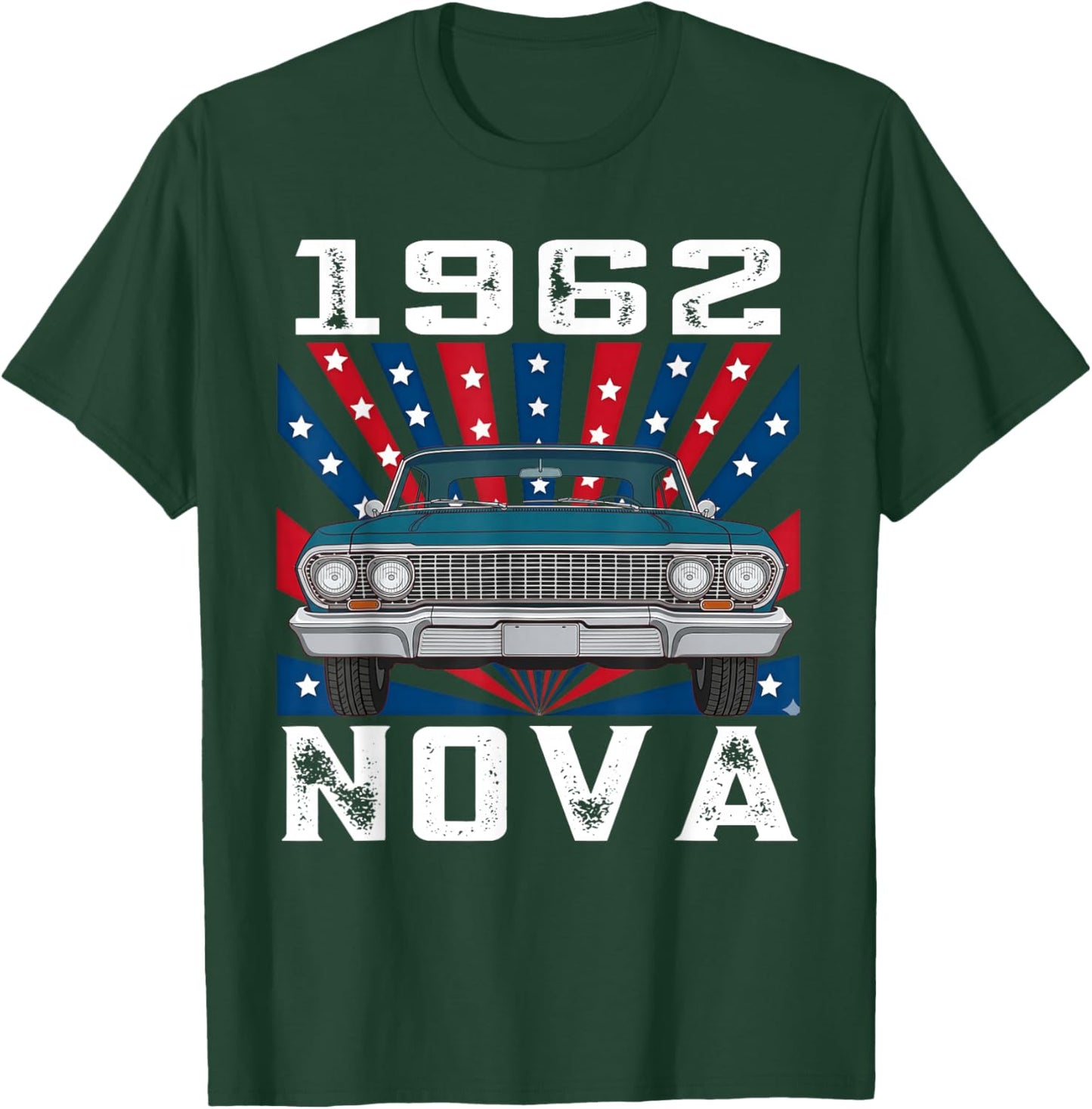 1962 62 Nova Silhouette Muscle Car American Flag T-Shirt - T-Shirt | Forest