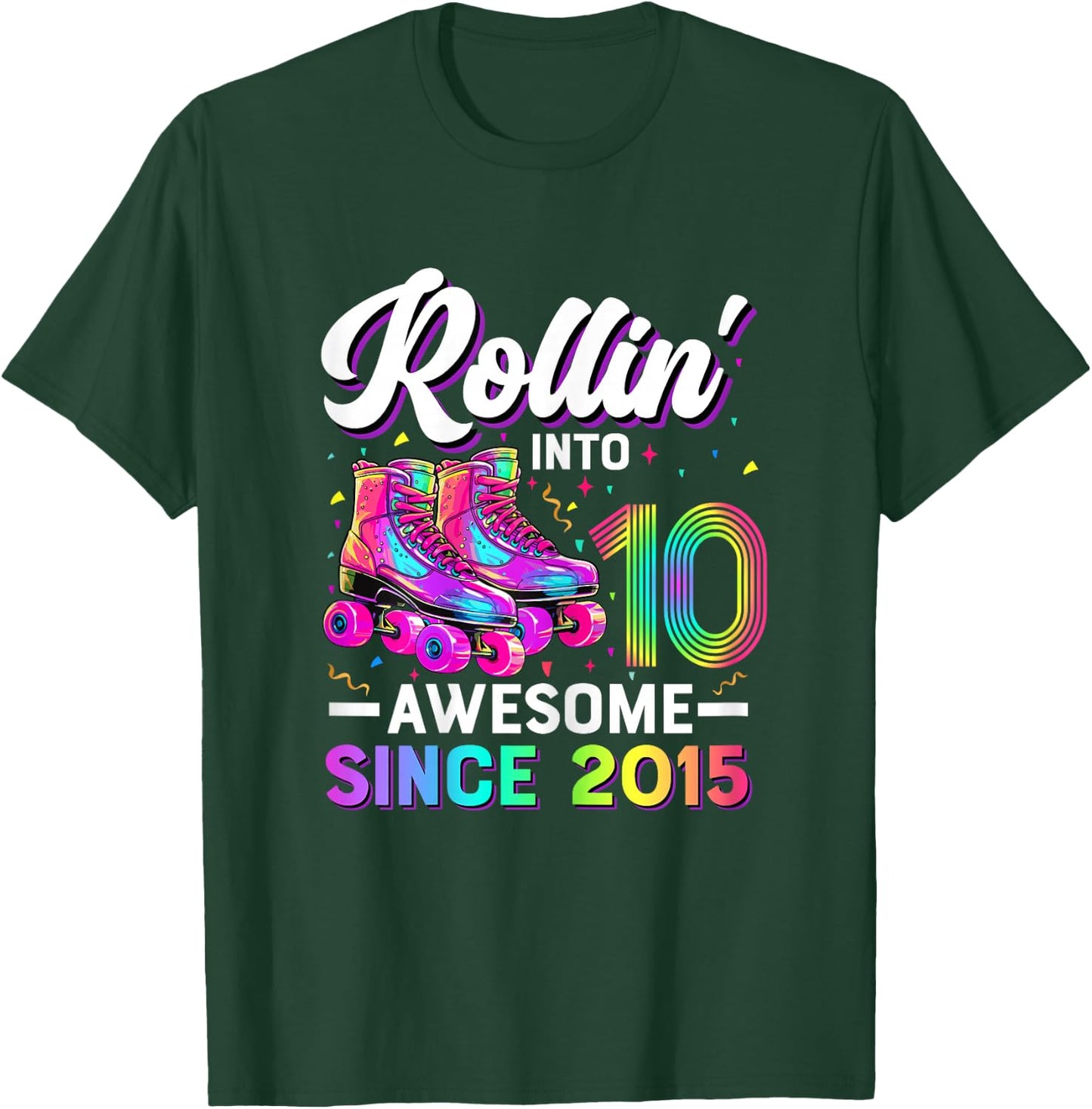 10th Birthday Shirt Girl 10 Year Old Roller Skate Skating T-Shirt - T-Shirt | Forest